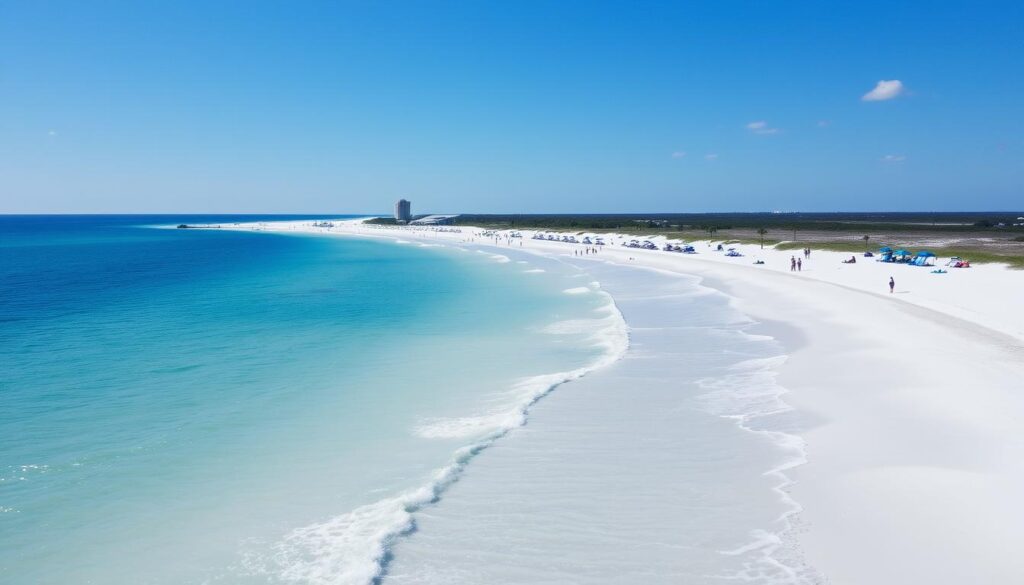 White sand beaches and turquoise waters of Gulf Shores, Alabama, a beach vacation from Nashville